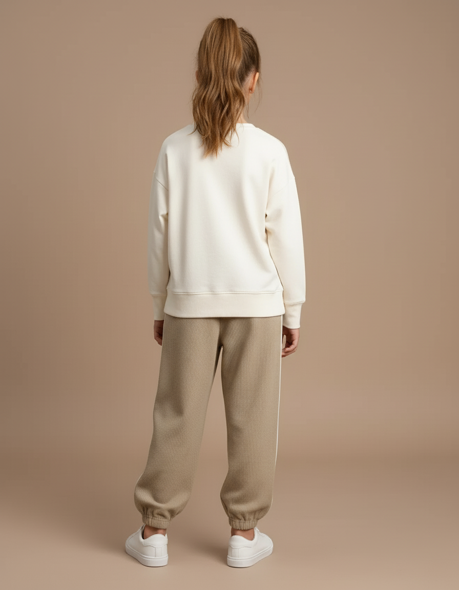 Pantalon Baggy Côtelé Beige Ample Décontracté Enfant - Cordé - vue 2