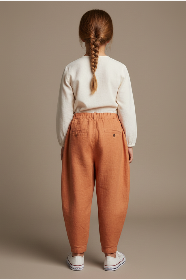Pantalon Baggy Orange Lin Plissé Ample Enfant - vue 2