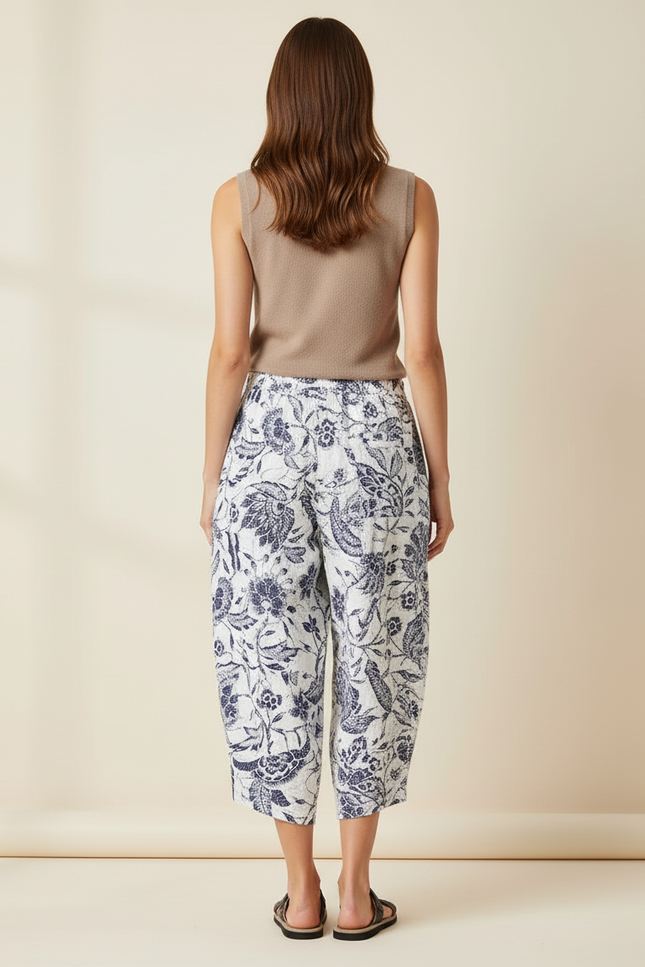 Pantalon Baggy Blanc Imprimé Floral Ample Coton Fluide - Lin - vue 2