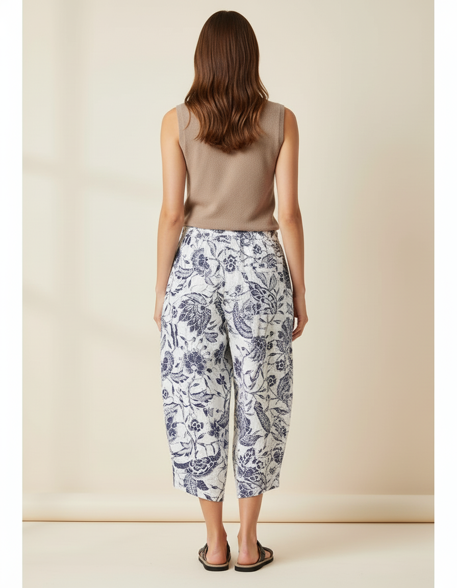 Pantalon Baggy Blanc Imprimé Floral Ample Coton Fluide - Lin - vue 2