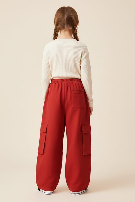 Pantalon Baggy Rouge Cargo Large Coton Lettres Enfants - Molleton - vue 2