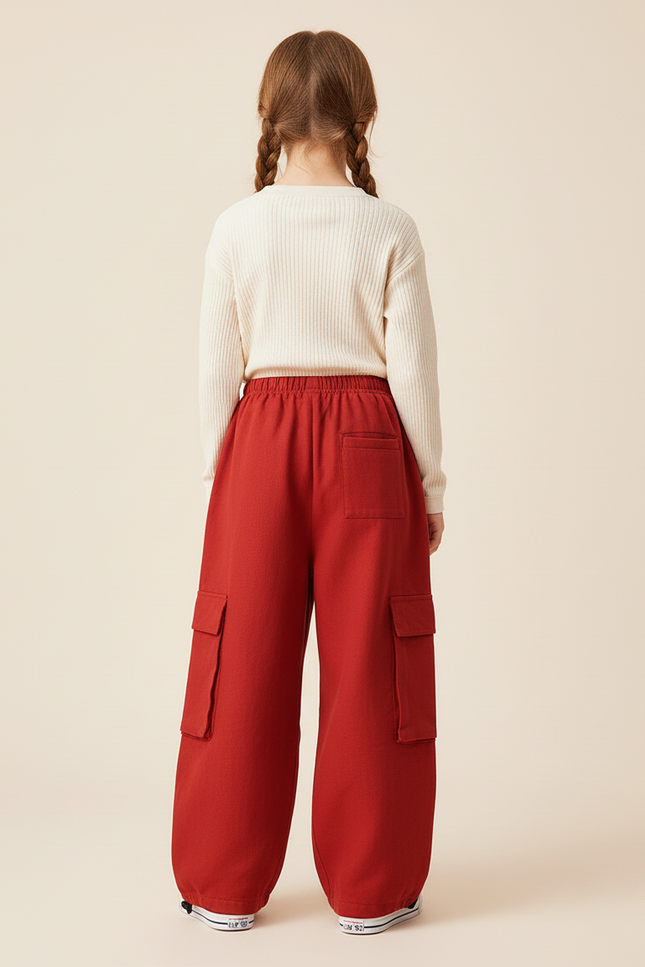 Pantalon Baggy Rouge Cargo Large Coton Lettres Enfants - Molleton - vue 2