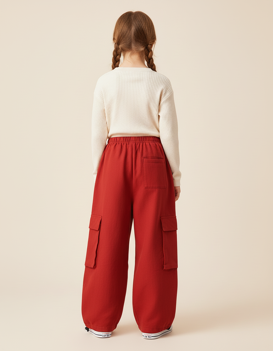 Pantalon Baggy Rouge Cargo Large Coton Lettres Enfants - Molleton - vue 2