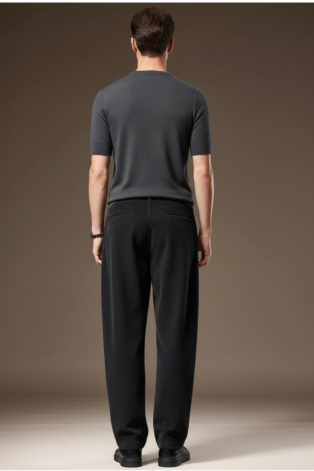 Pantalon Baggy Noir Ample Velours Côtelé Décontracté Homme - Cordé - vue 2