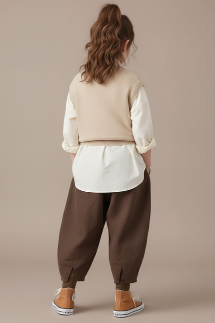 Pantalon Baggy Marron Ample Lin Coton Enfant - vue 2