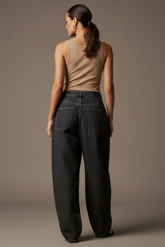 Pantalon Baggy Jean Gris Imprimé Ample Streetwear - vue 2