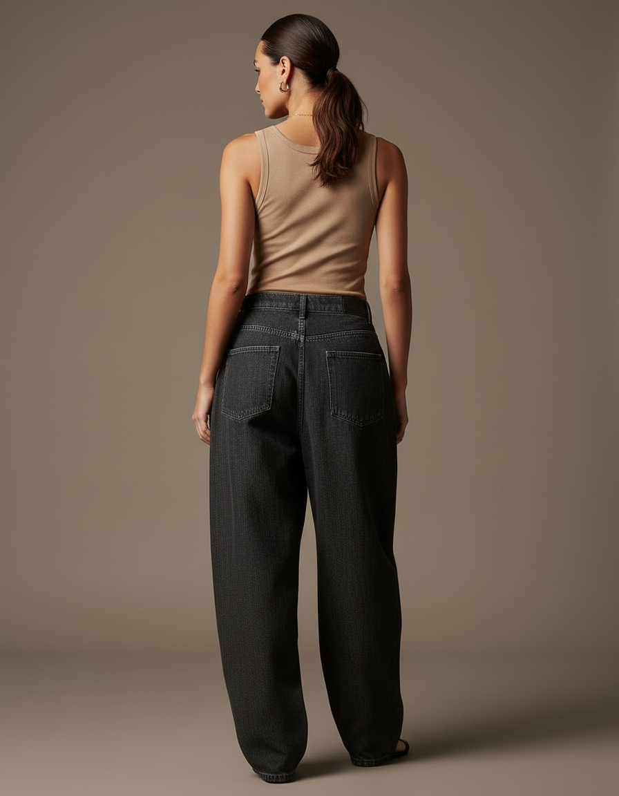 Pantalon Baggy Jean Gris Imprimé Ample Streetwear - vue 2