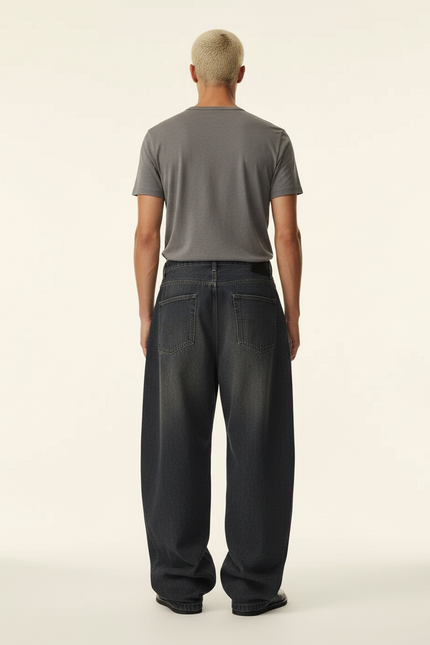 Pantalon Baggy Jean Délavé Ample Unisexe Streetwear - Gris - vue 2