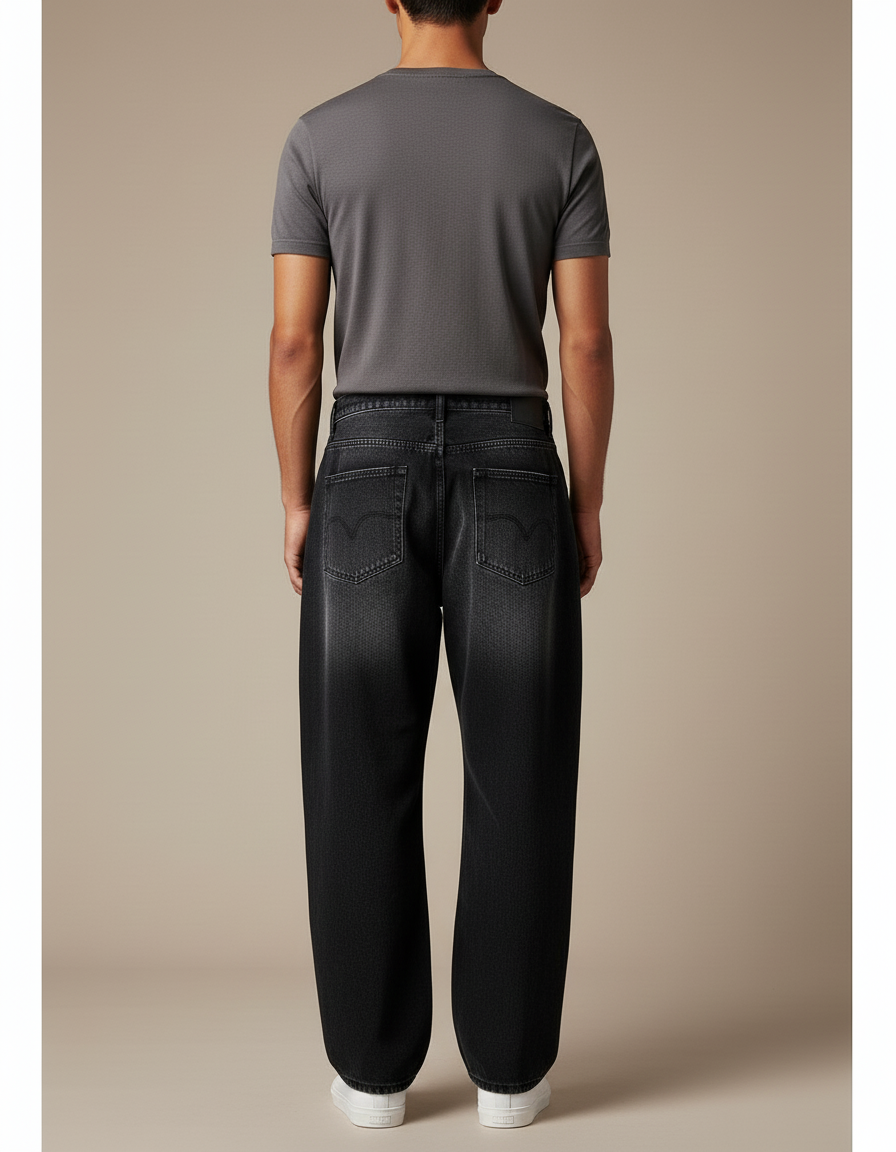 Pantalon Baggy Noir Délavé Droit Déchiré Strass Homme - Jean - vue 2