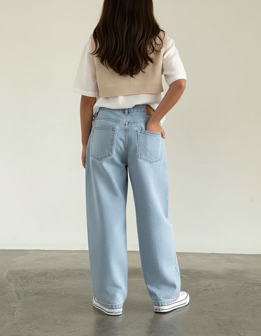 Pantalon Baggy Bleu Clair Ample Décontracté Denim - Jean - vue 2