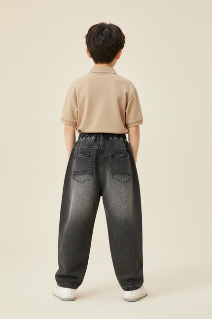 Pantalon Baggy Gris Délavé Ample Enfant Décontracté - Jean - vue 2