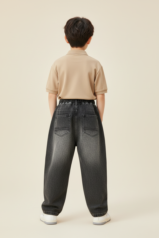 Pantalon Baggy Gris Délavé Ample Enfant Décontracté - Jean - vue 2