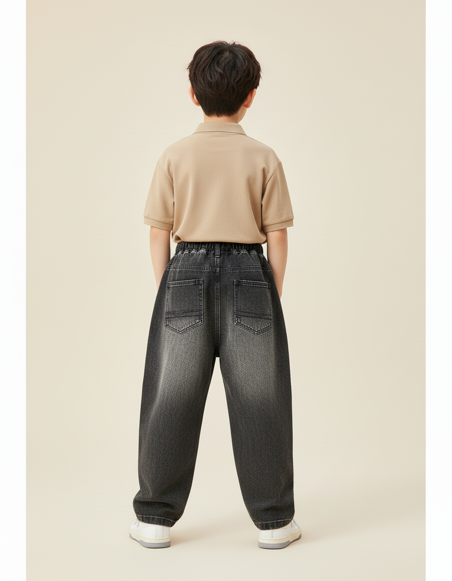 Pantalon Baggy Gris Délavé Ample Enfant Décontracté - Jean - vue 2