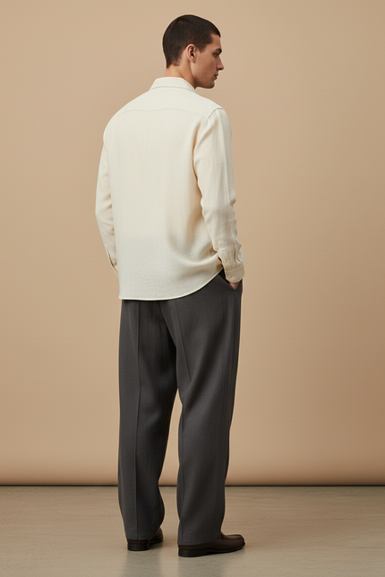 Pantalon Baggy Gris Foncé Droit Ample Décontracté Homme - Laine - vue 2