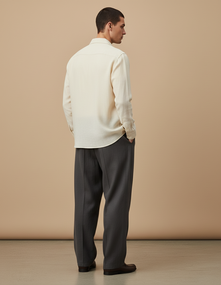 Pantalon Baggy Gris Foncé Droit Ample Décontracté Homme - Laine - vue 2