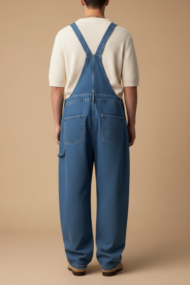 Pantalon Baggy Jean Bleu Bretelles Ample Casual - vue 2