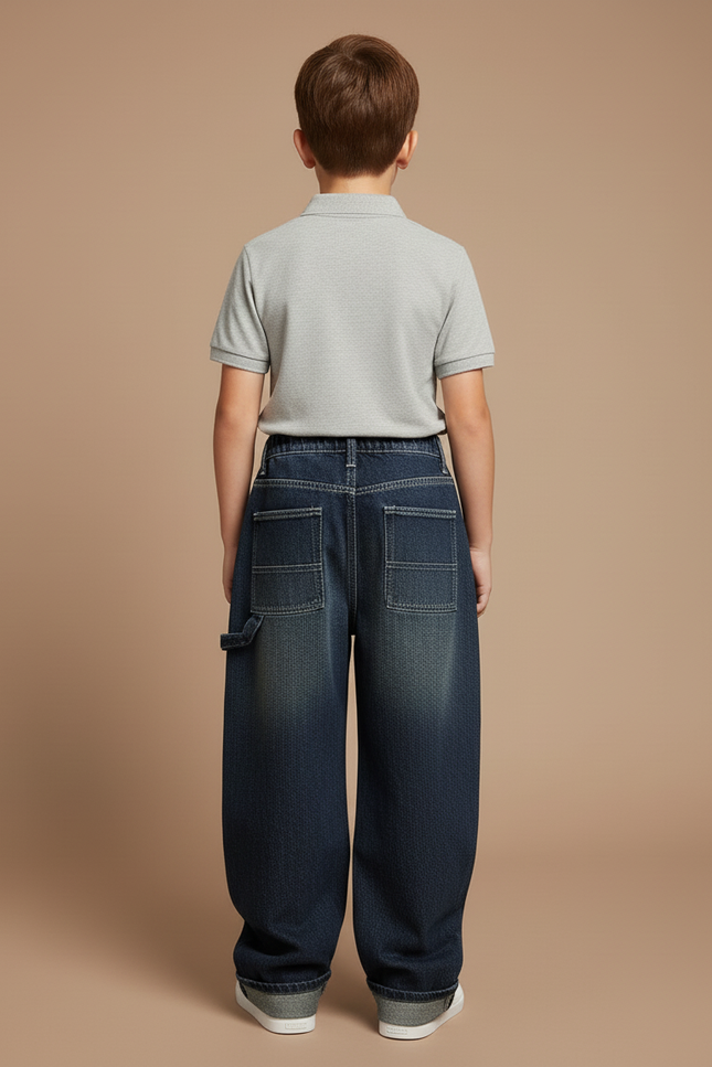 Pantalon Baggy Bleu Jean Ample Large Décontracté Enfant - vue 2