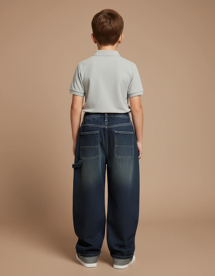 Pantalon Baggy Bleu Jean Ample Large Décontracté Enfant - vue 2