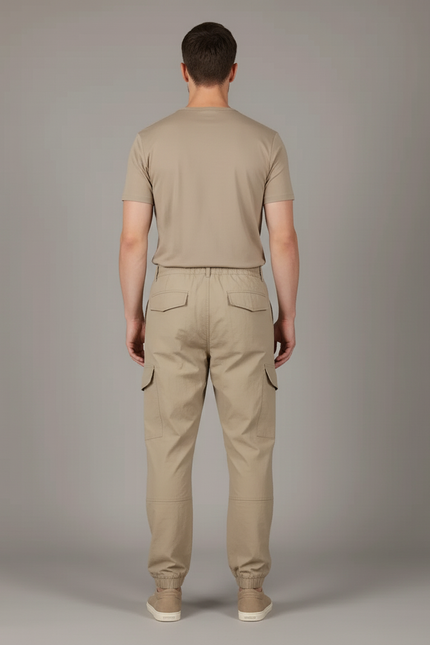 Pantalon Baggy Cargo Beige Ample Multi-Poches Décontracté - Toile - vue 2