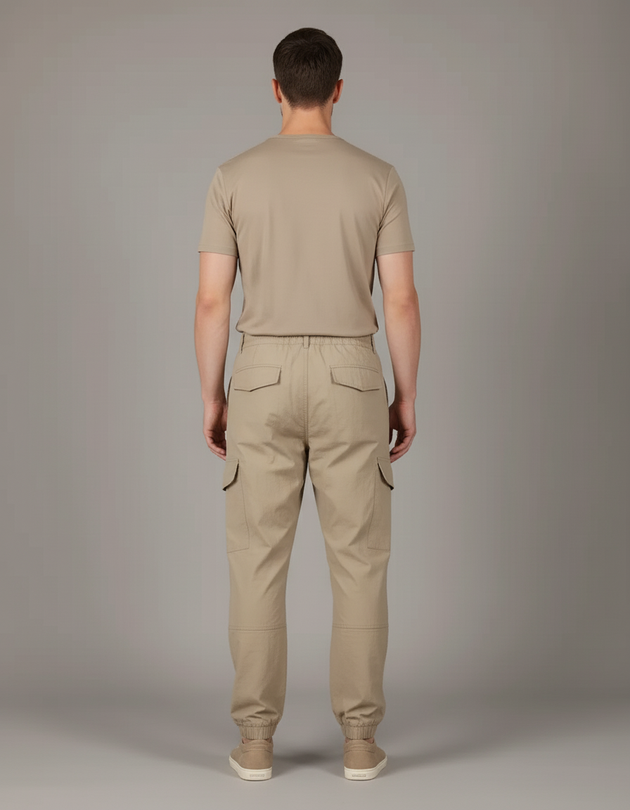 Pantalon Baggy Cargo Beige Ample Multi-Poches Décontracté - Toile - vue 2