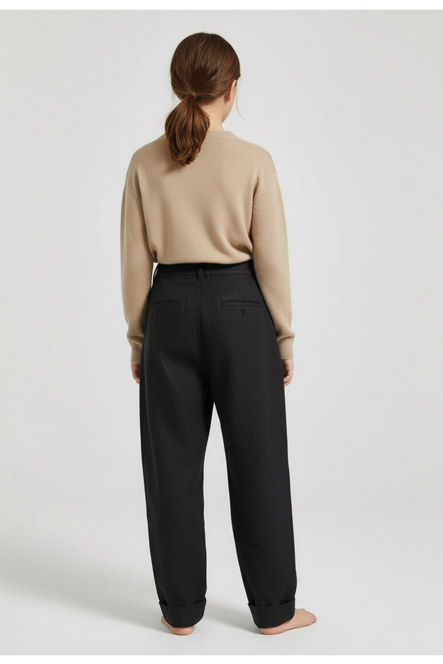 Pantalon Baggy Fille Noir Taille Haute Toile - Gabardine - vue 2