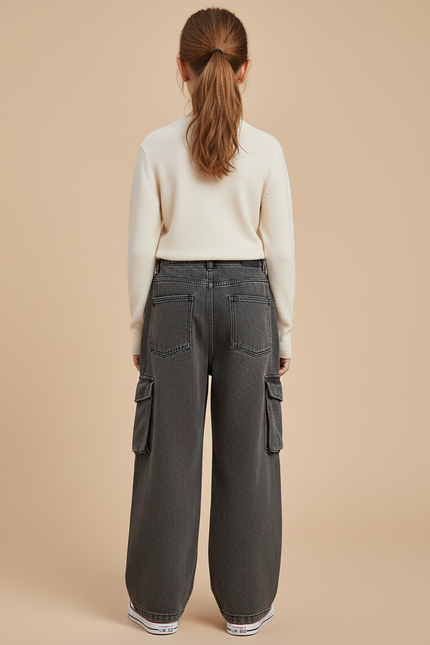 Pantalon Baggy Denim Gris Cargo Ample Enfant - Jean - vue 2