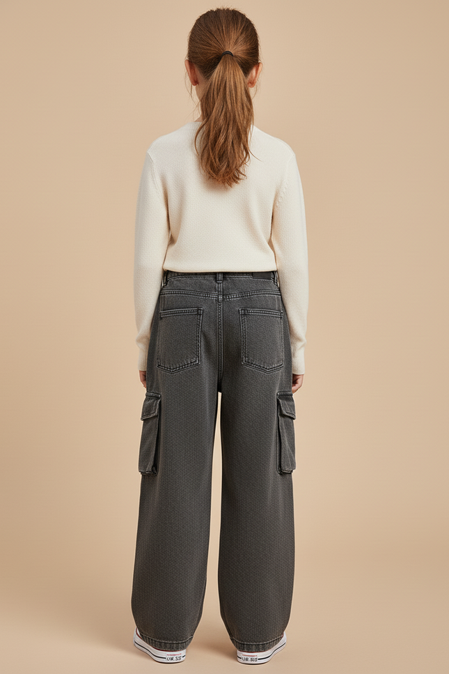 Pantalon Baggy Denim Gris Cargo Ample Enfant - Jean - vue 2