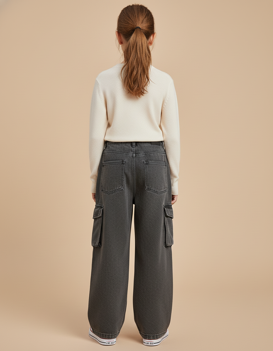 Pantalon Baggy Denim Gris Cargo Ample Enfant - Jean - vue 2