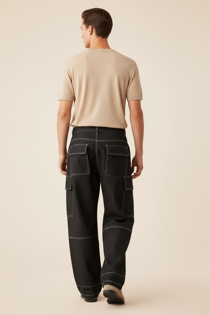 Pantalon Baggy Noir Denim Ample Cargo Homme - Jean - vue 2