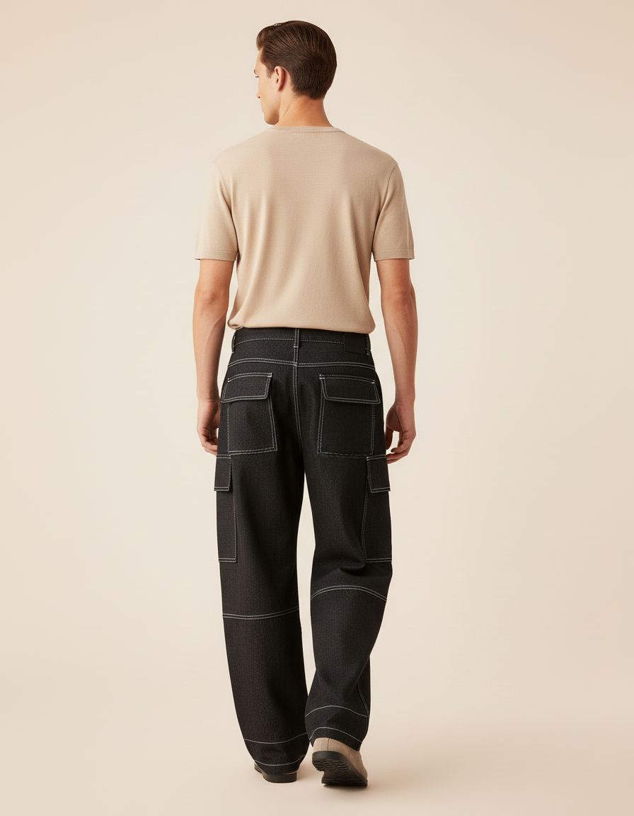 Pantalon Baggy Noir Denim Ample Cargo Homme - Jean - vue 2