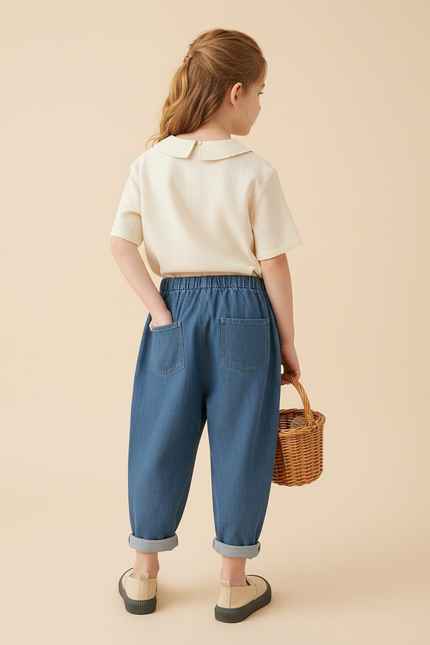 Pantalon Baggy Jean Denim Ample Enfant Bleu Décontracté - vue 2