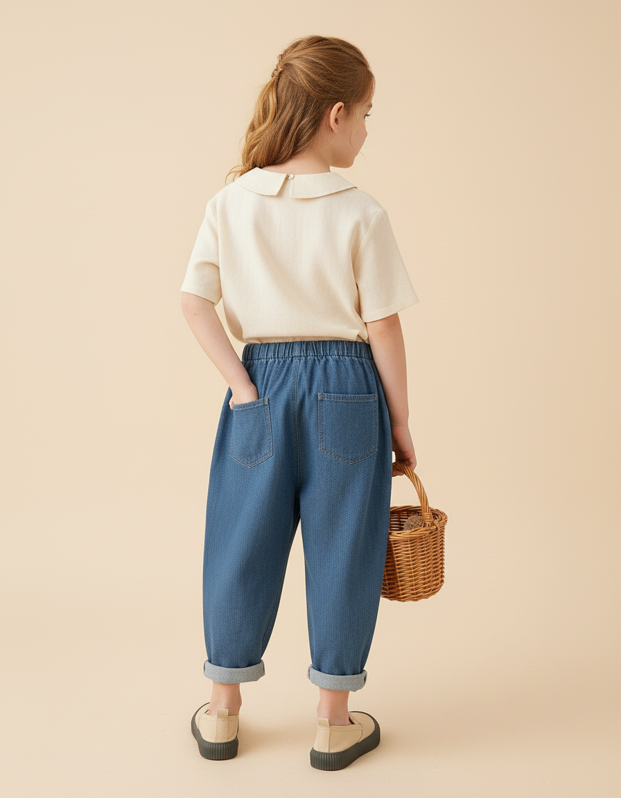 Pantalon Baggy Jean Denim Ample Enfant Bleu Décontracté - vue 2