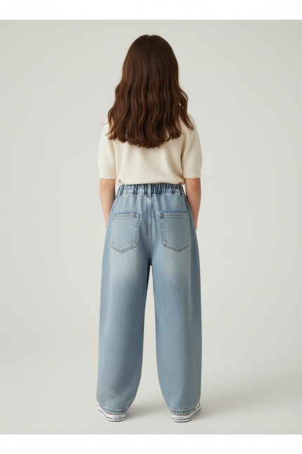 Pantalon Baggy Fille Bleu Taille Élastique Denim - Jean - vue 2