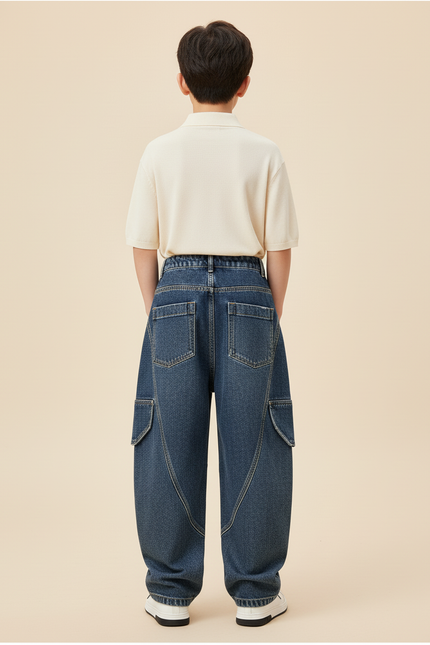 Pantalon Baggy Garçon Bleu Cargo Denim Hip Hop - Jean - vue 2
