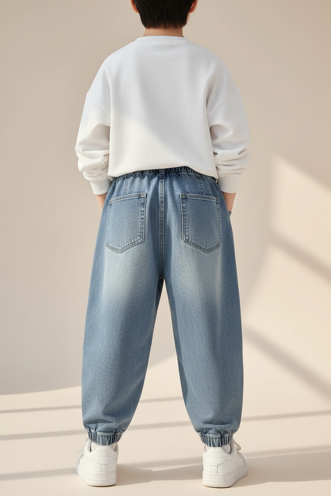 Pantalon Baggy Jean Bleu Clair Ample Coton Enfant - vue 2