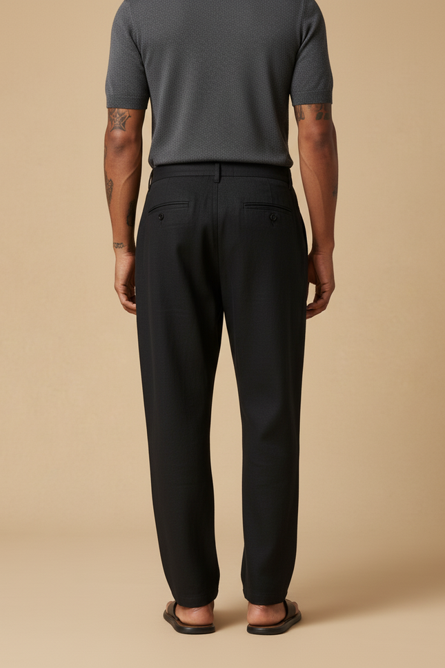 Pantalon Baggy Noir Lin Coton Ample Décontracté Homme - vue 2