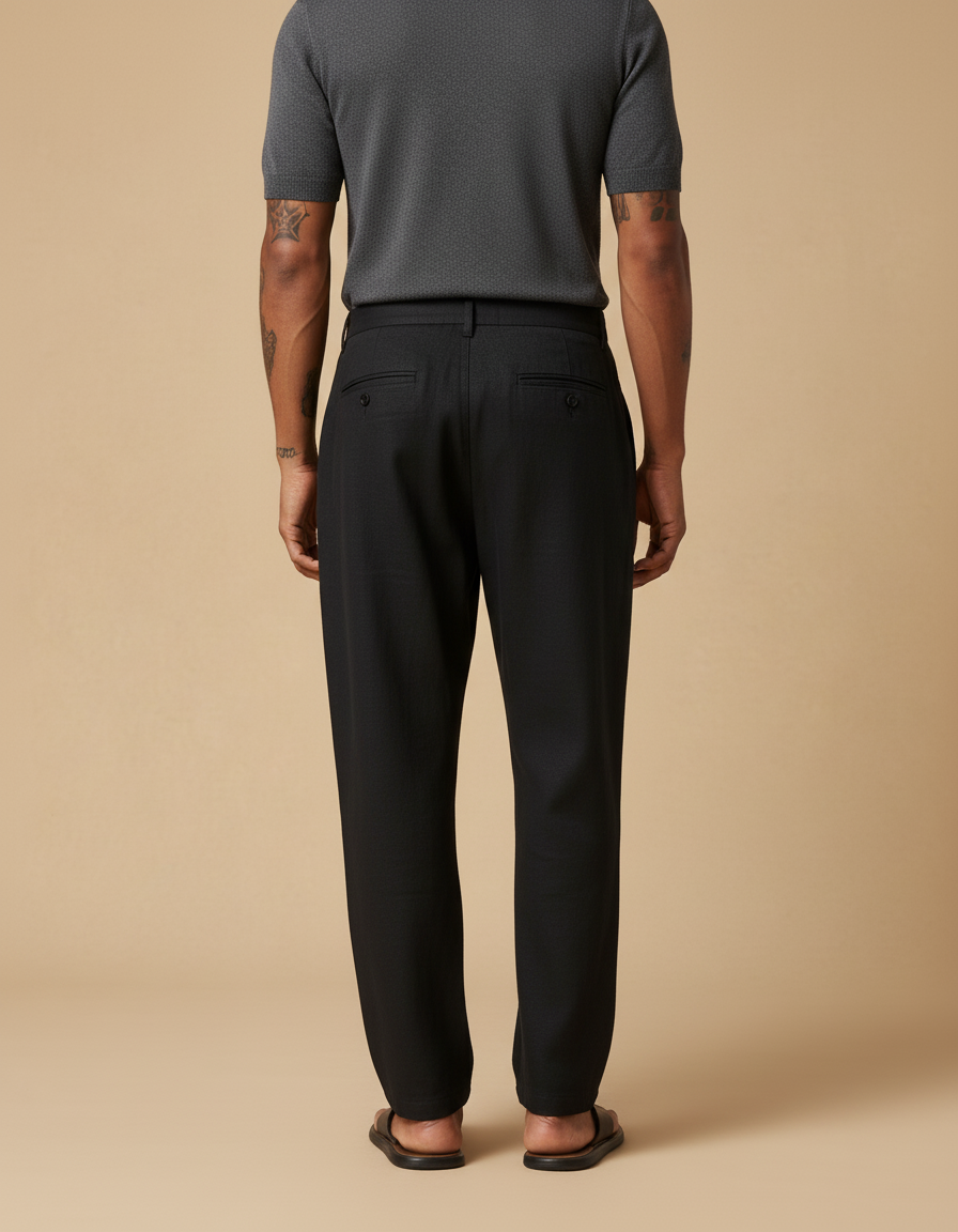 Pantalon Baggy Noir Lin Coton Ample Décontracté Homme - vue 2
