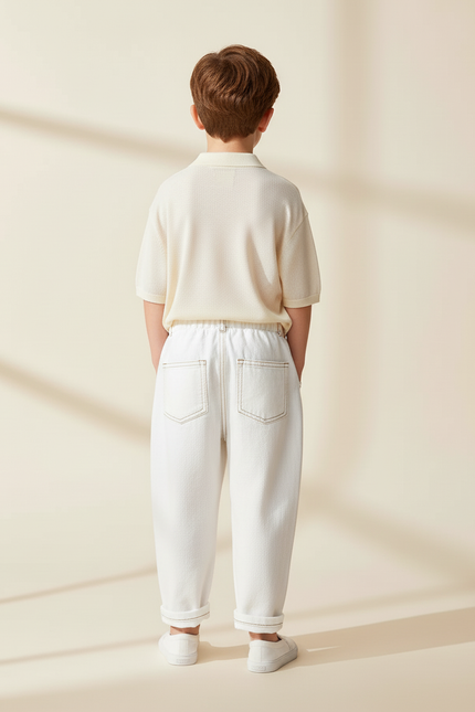 Pantalon Baggy Blanc Ample Coton Casual Enfant - Jean - vue 2