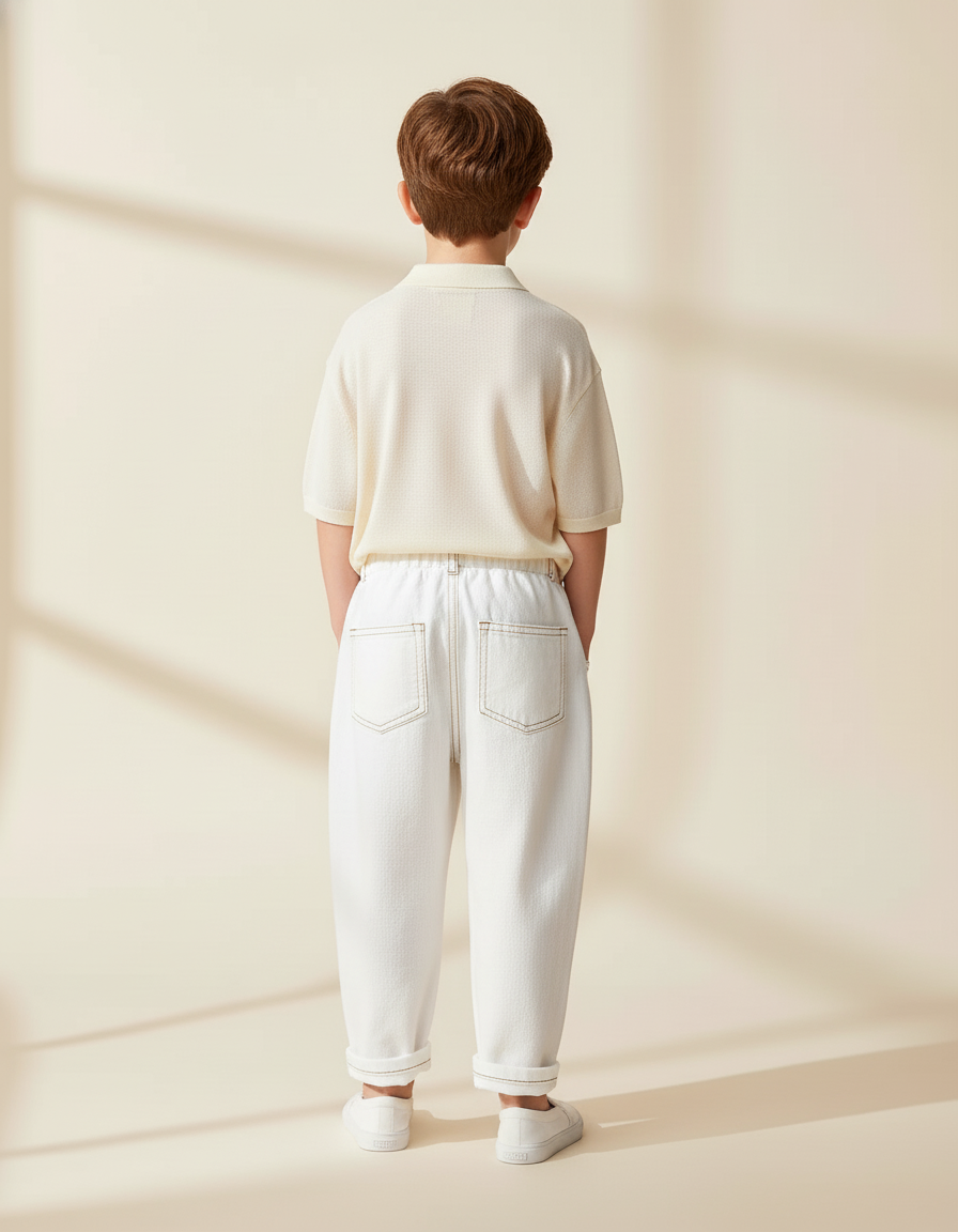 Pantalon Baggy Blanc Ample Coton Casual Enfant - Jean - vue 2