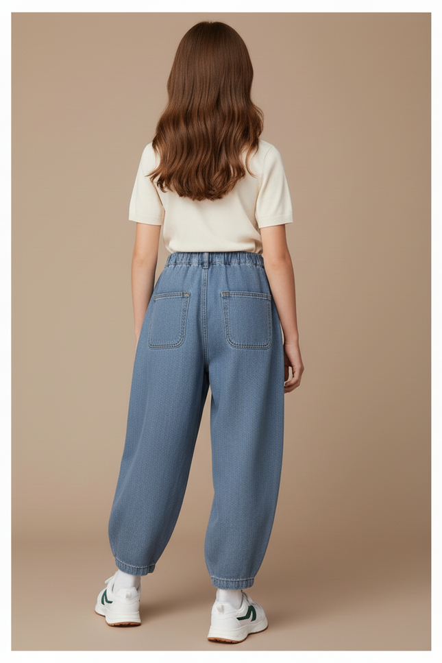 Pantalon Baggy Jean Bleu Ample Décontracté Fille - vue 2