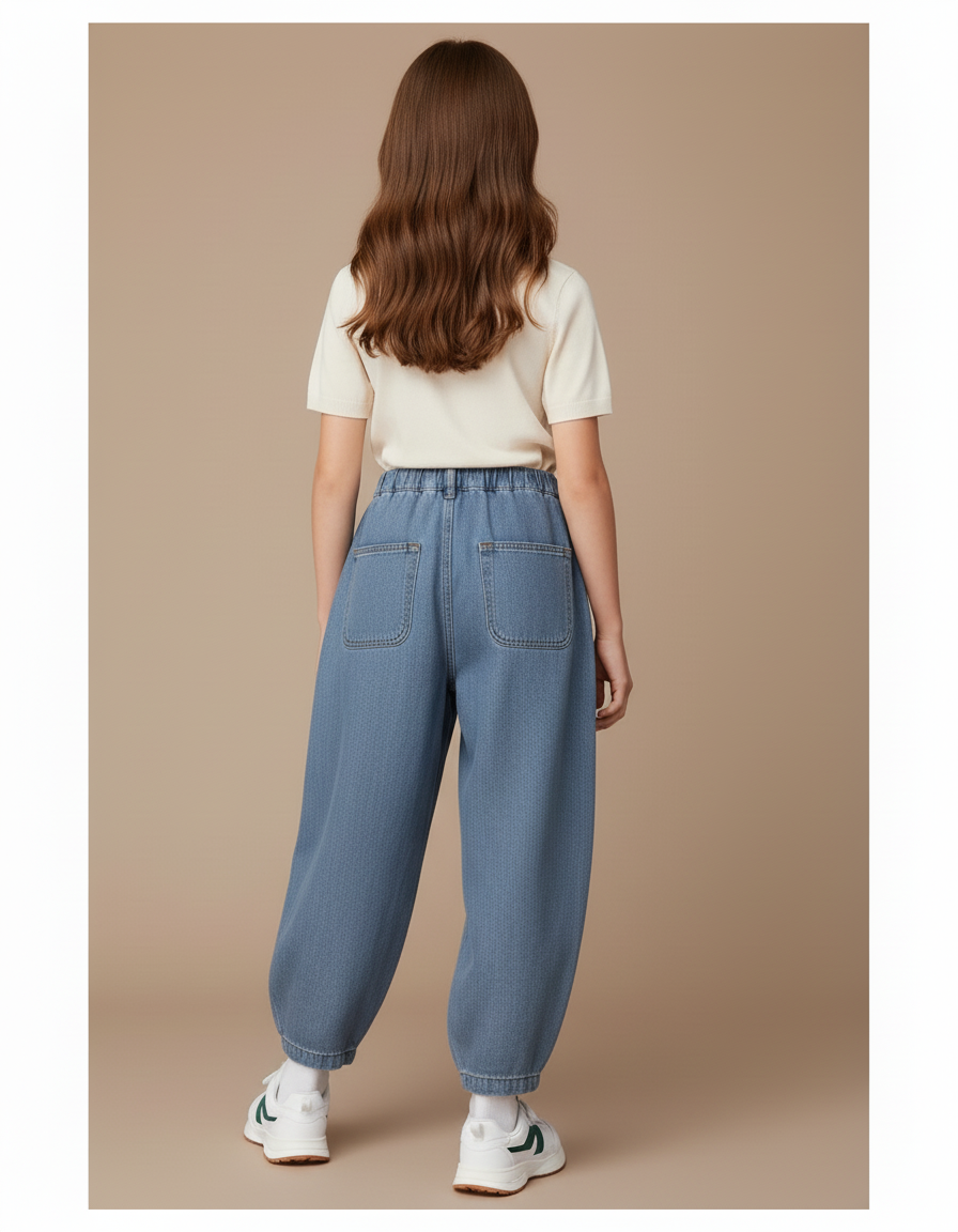 Pantalon Baggy Jean Bleu Ample Décontracté Fille - vue 2