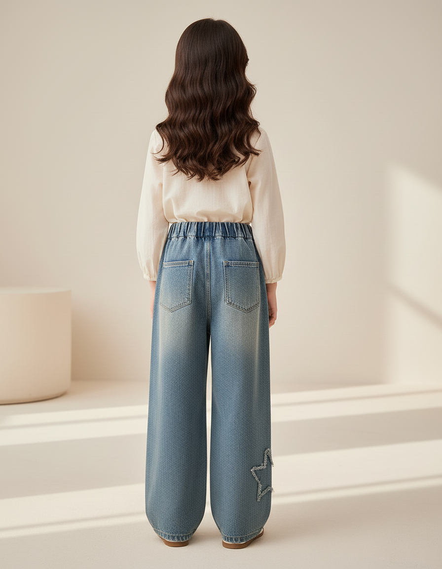 Pantalon Baggy Jean Étoiles Ample Enfant Denim - Bleu - vue 2