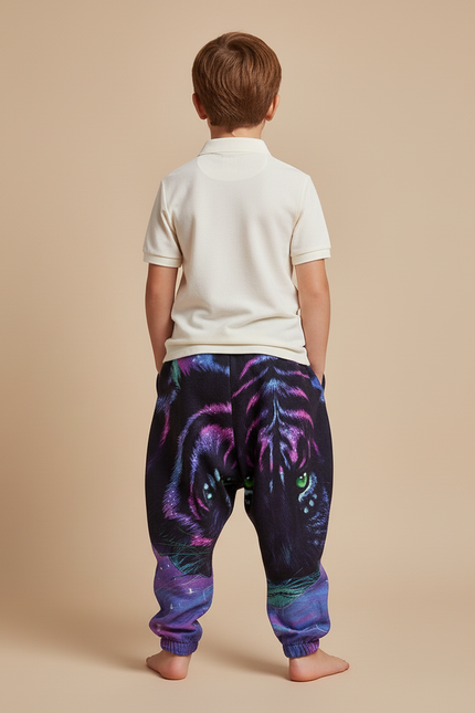 Pantalon Baggy Tigre Violet Imprimé Molleton Ample Garçon - vue 2