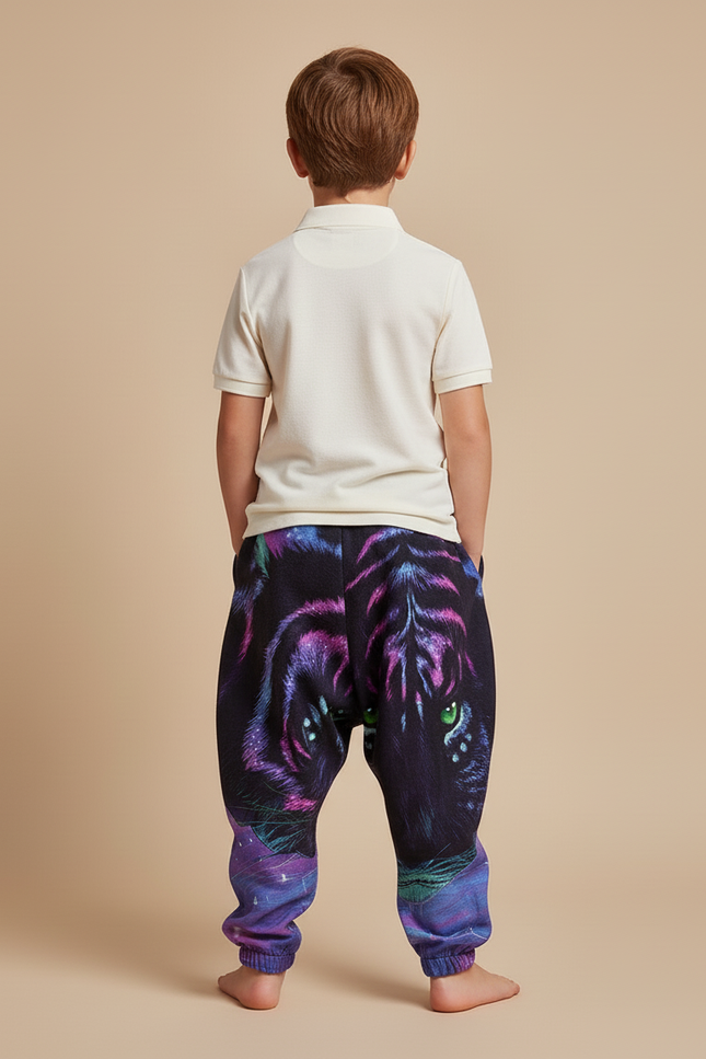 Pantalon Baggy Tigre Violet Imprimé Molleton Ample Garçon - vue 2