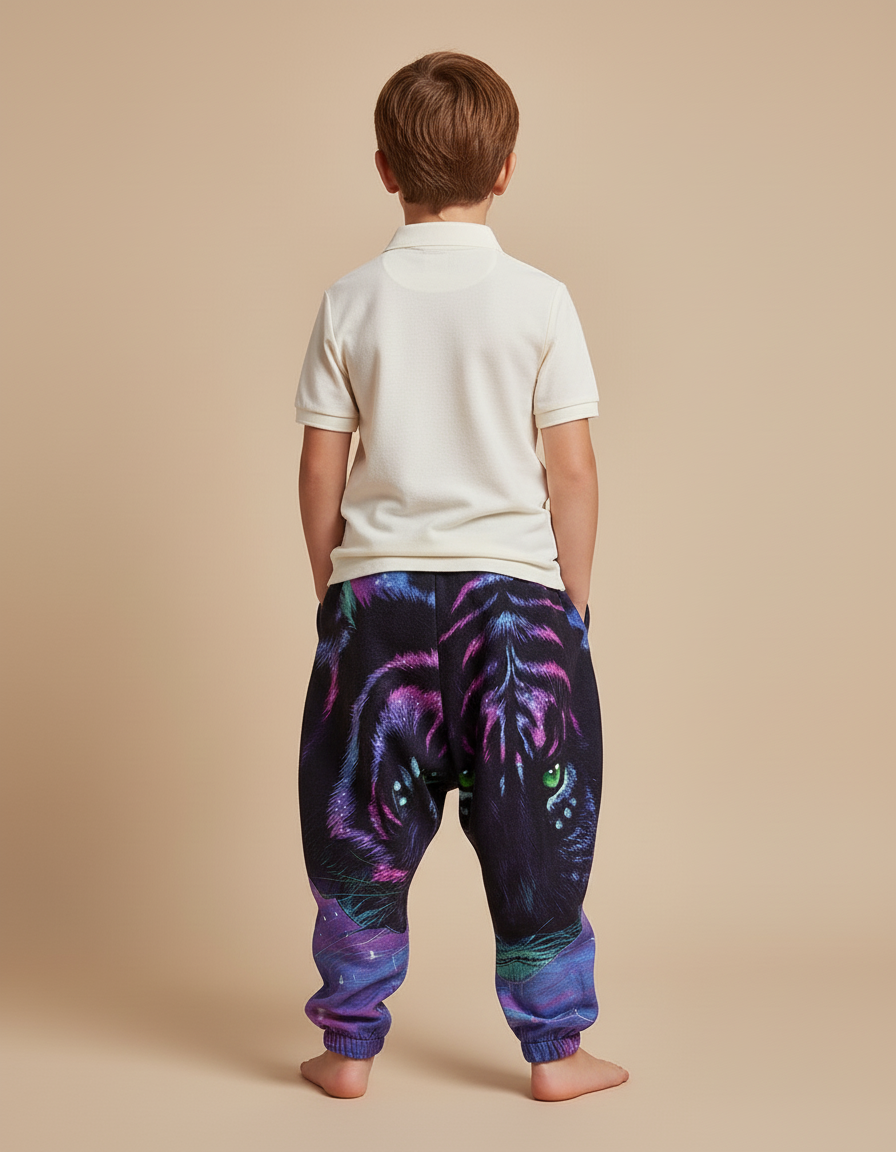 Pantalon Baggy Tigre Violet Imprimé Molleton Ample Garçon - vue 2