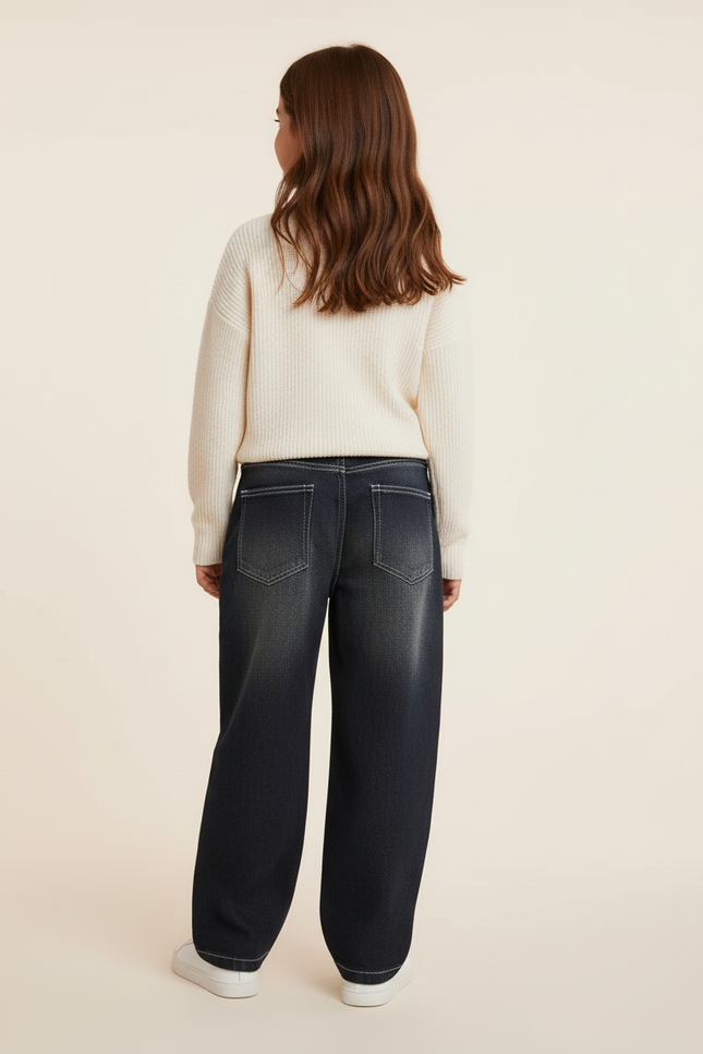 Pantalon Baggy Denim Ample Bleu Décontracté Enfant - Marine Jean - vue 2