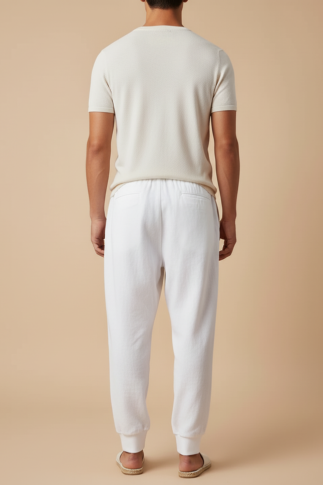 Pantalon Baggy Blanc Lin Ample Décontracté Homme - vue 2