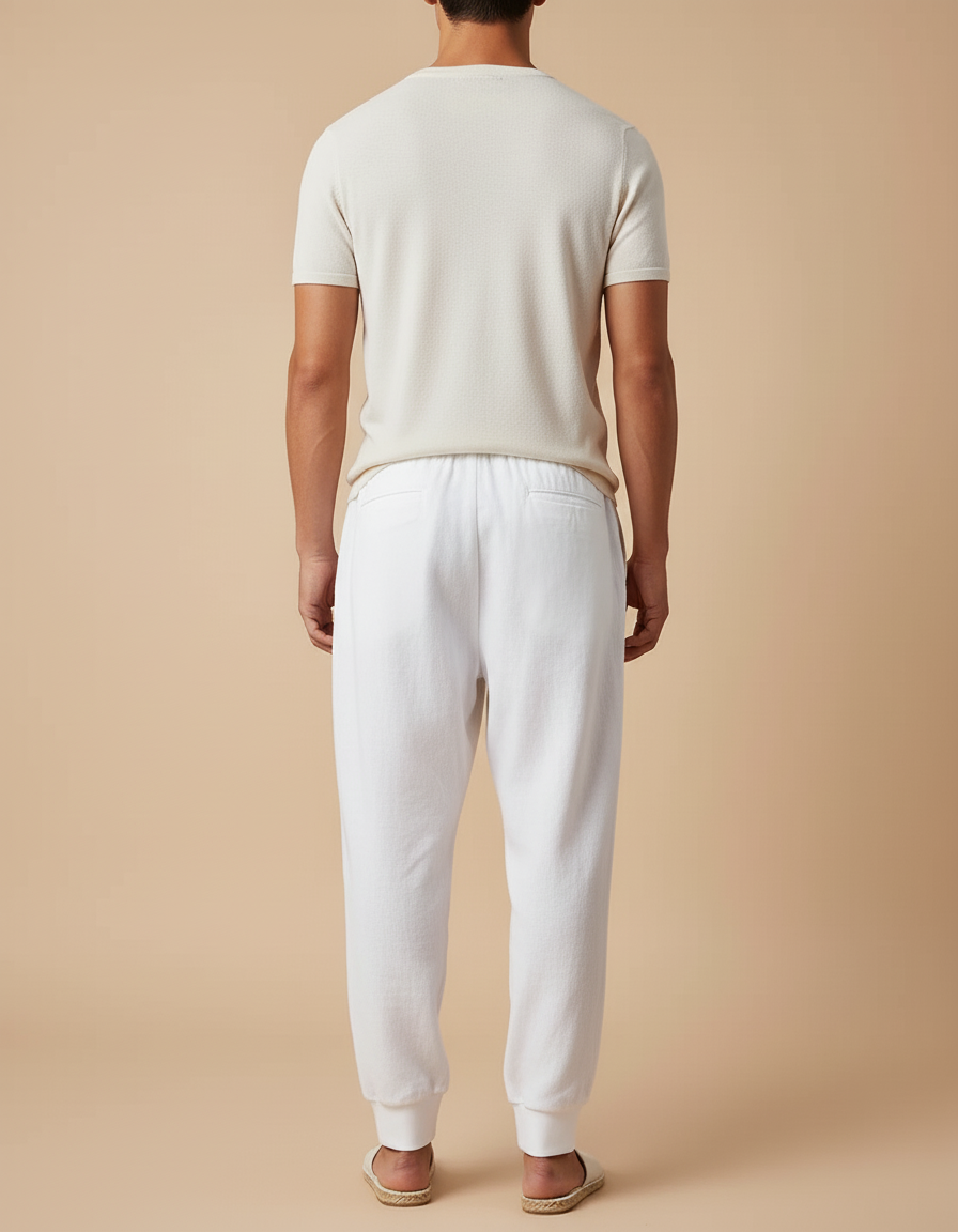 Pantalon Baggy Blanc Lin Ample Décontracté Homme - vue 2