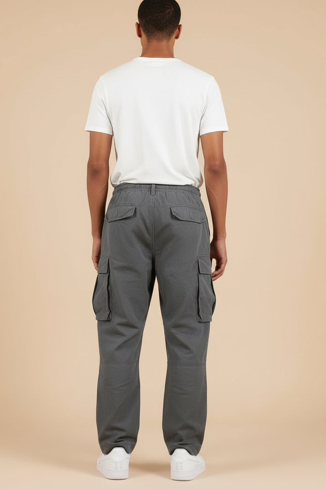 Pantalon Baggy Cargo Gris Coton Ample Homme - vue 2