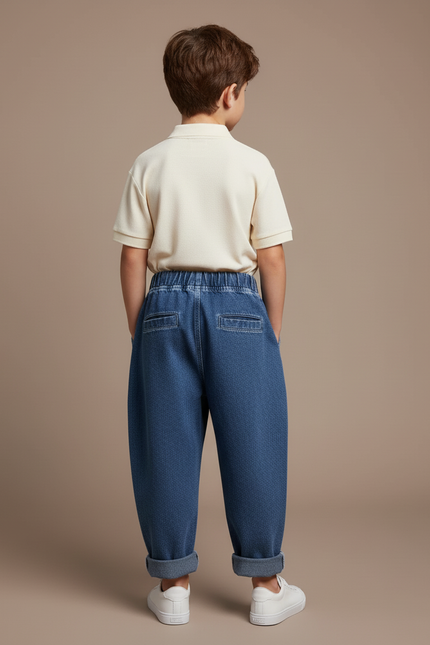 Pantalon Baggy Jean Bleu Ample Confortable Élastique - vue 2
